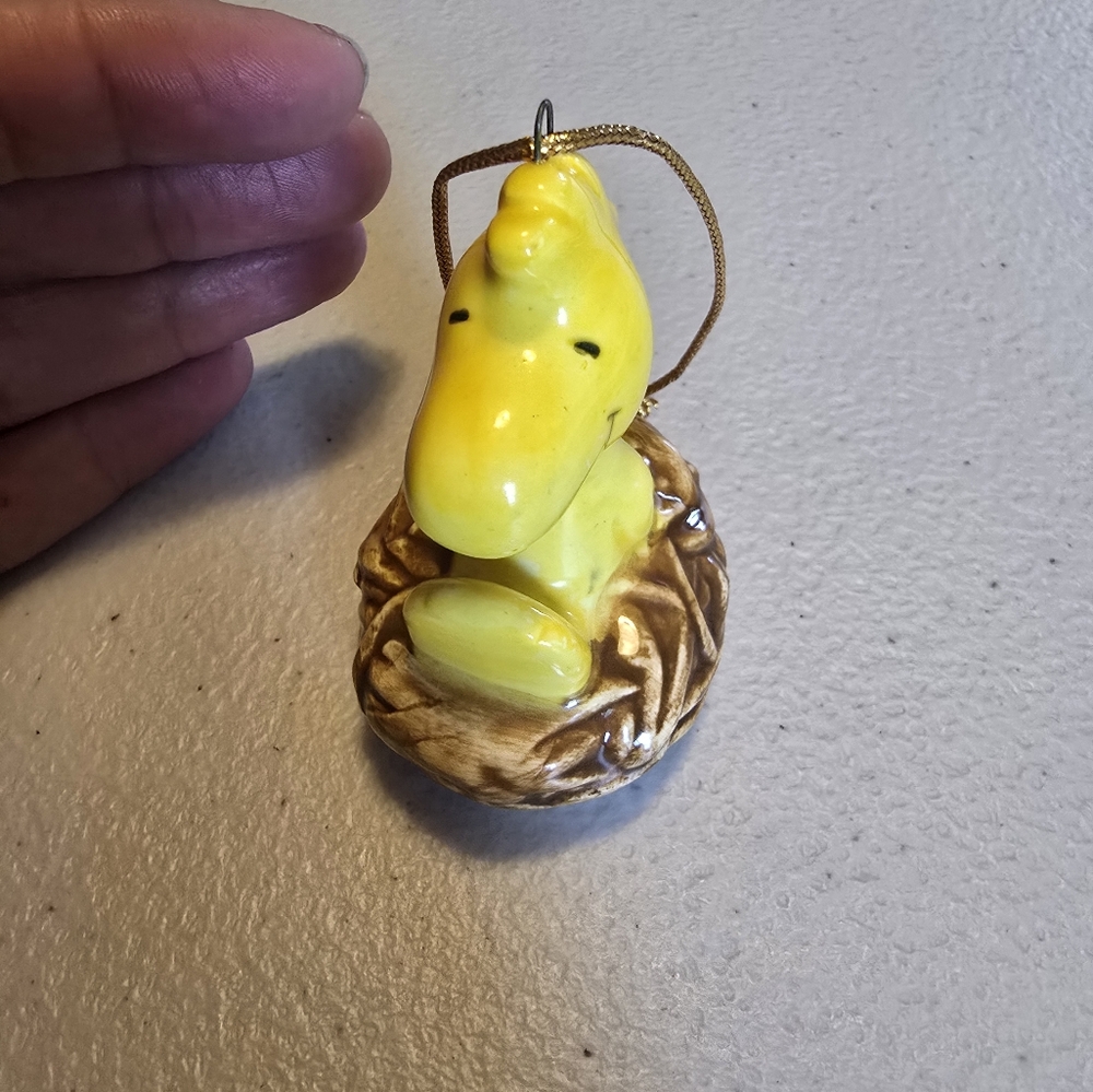 Peanuts Woodstock Nest Ornament Ceramic Japan Vintage 1972 Inc Snoopy